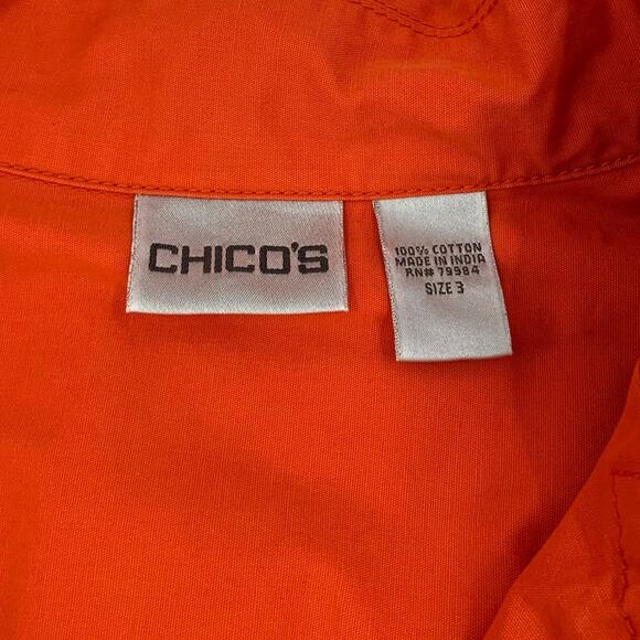 Chicos sz 3 Womens XL Jacket Orange Pockets Blazer 1 Button Roll Sleeve Casual - Picture 3 of 12